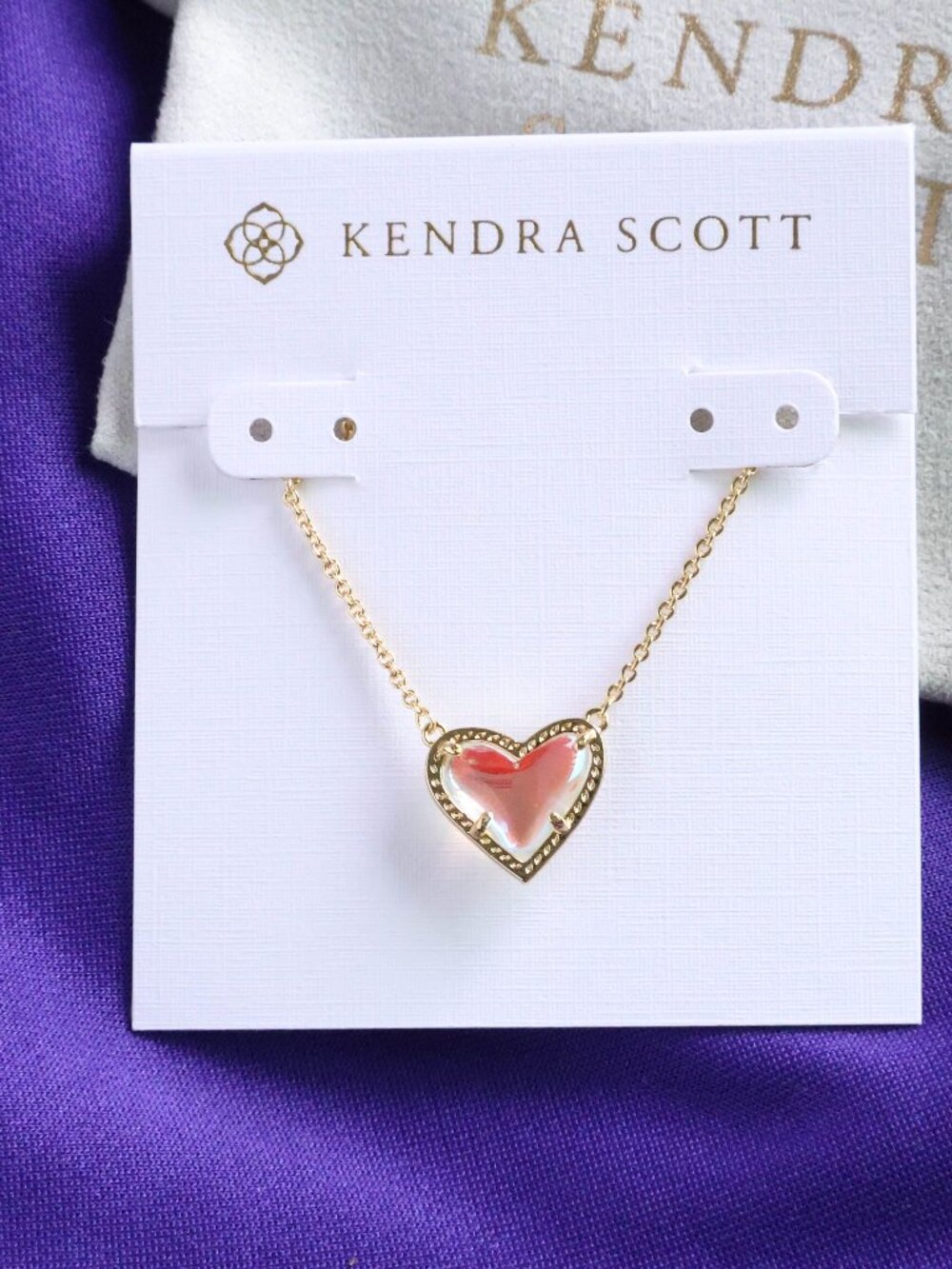 Kendra Scott Ari Heart Gold Dichroic Glass Pendant Necklace